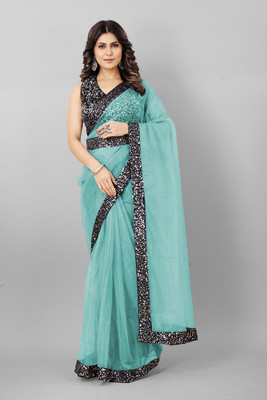 DEVS CREATION Embellished Bollywood Supernet Saree(Pink)