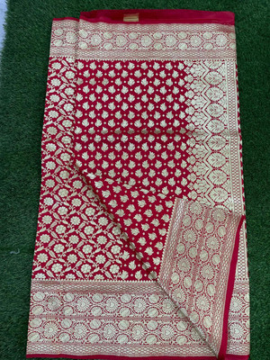 SILK HERITAGE Woven, Paisley, Temple Border Banarasi Satin Saree(Red)