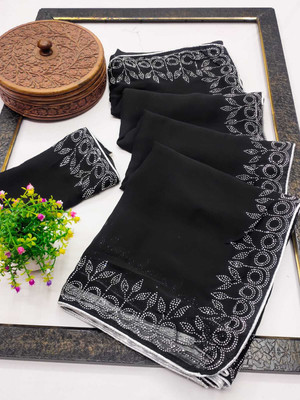 Mervadiya Embellished Bollywood Georgette Saree(Black)