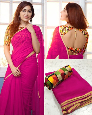 Sareez House Solid/Plain Bollywood Georgette Saree(Pink)