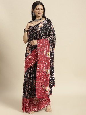 TANTLOOM Self Design Handloom Handloom Pure Cotton Saree(Black, Red)