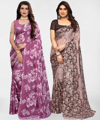 SIRIL Floral Print, Geometric Print, Printed Daily Wear Georgette Saree(Pack of 2, Multicolor)