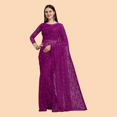 NORAFLEXx Embellished Bollywood Net Saree(Purple)