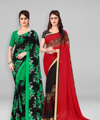 kashvi sarees Printed Daily Wear Georgette Saree(Pack of 2, Multicolor)