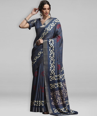 Divastri Printed Madurai Silk Blend Saree(Blue)