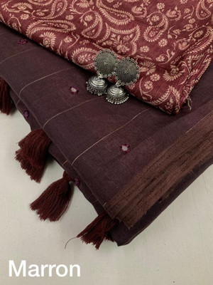 Dhanlaxmi CreationLLP Applique, Embroidered, Self Design Bollywood Linen Saree(Maroon)