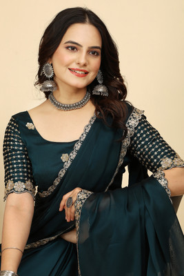 KONICA FAB Embellished Bollywood Chiffon Saree(Blue)