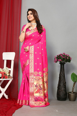 GOLDOLL FAB Woven Paithani Jacquard Saree(Pink)
