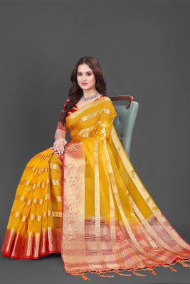 Aarunika SBT Self Design Bollywood Organza Saree(Yellow)