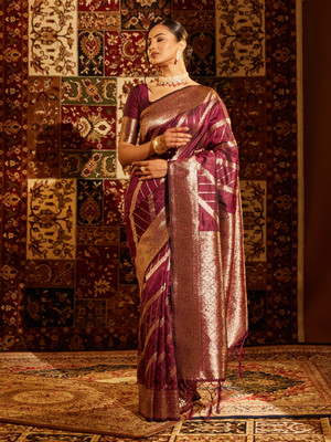 KASEE Self Design Banarasi Art Silk Saree(Purple)