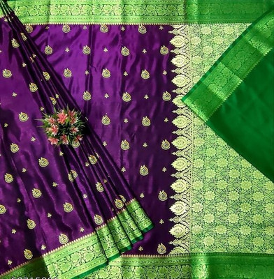 SAFIYASAREE Woven Banarasi Satin Saree(Magenta)