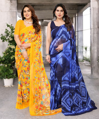 Moda Rapido Printed Bollywood Georgette Saree(Pack of 2, Multicolor)