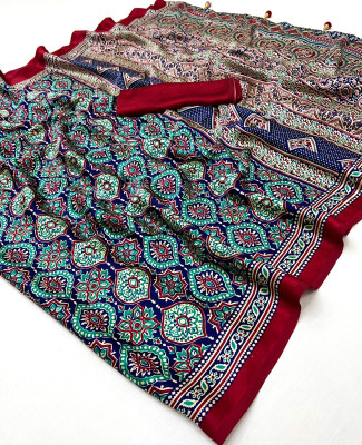 Ghan Sals Printed Bollywood Crepe Saree(Dark Blue)