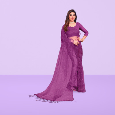 BHAGWATI ART Self Design Bollywood Net Saree(Purple)