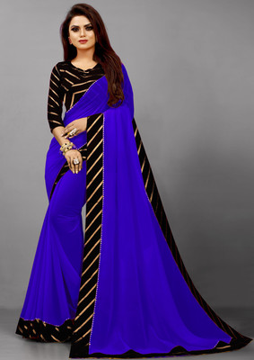 Flip The Style Solid/Plain Bollywood Georgette, Chiffon Saree(Dark Blue)