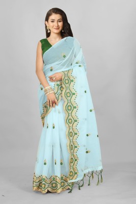 VANDU CREATION Embroidered Bollywood Supernet Saree(Blue)