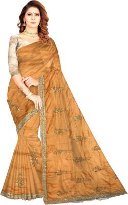 Abl Self Design Banarasi Chiffon Saree(Yellow)