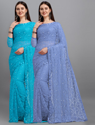 LOROFY Self Design Bollywood Net Saree(Pack of 2, Multicolor)