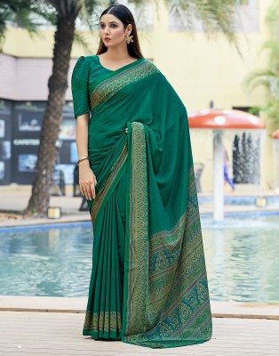 Samah Geometric Print, Printed Bollywood Silk Blend, Crepe Saree(Green, Multicolor)