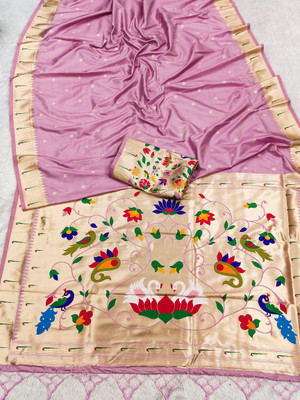 Keswi Fab Printed Banarasi Jacquard, Pure Silk Saree(Pink)
