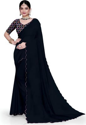 Avishafab Solid/Plain Bollywood Georgette Saree(Black)