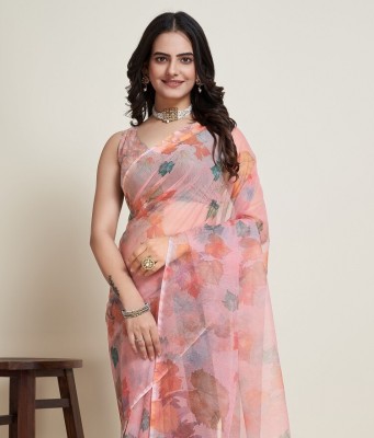 LEOSAGI Printed, Floral Print, Woven Bollywood Supernet Saree(Pink)