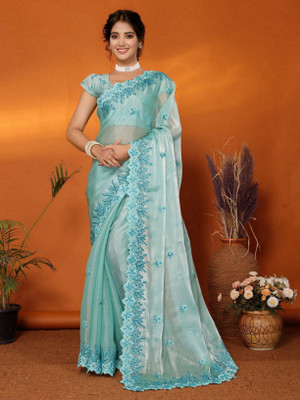 NEGRONI Embroidered Daily Wear Silk Blend Saree(Light Blue)