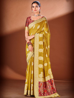 KARAGIRI Printed Kota Doria Cotton Blend Saree(Yellow)
