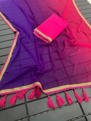 A To Z Cart Embroidered Bollywood Georgette Saree(Pink, Purple)