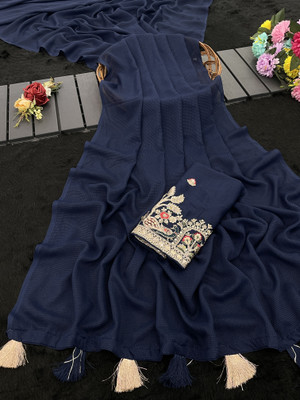 K 5 FASHION Self Design Mysore Georgette Saree(Blue)