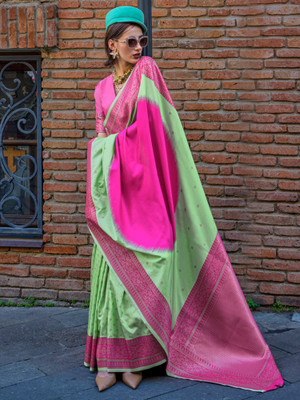 Tasrika Woven Banarasi Silk Blend Saree(Light Green)