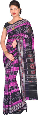 handloom paridhaan Self Design, Striped Sambalpuri Pure Cotton Saree(Black)