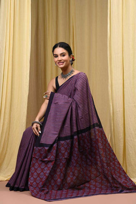 CRAFTWELL Self Design Handloom Pure Cotton Saree(Multicolor)