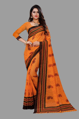 Vimalnath Synthetics Printed Mysore Georgette Saree(Orange)