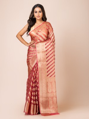 KavvyaCRSK Woven Banarasi Organza Saree(Pink)