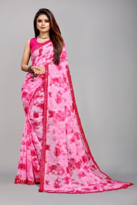 Georgette Saree Printed Bollywood Georgette, Chiffon Saree(Pink)