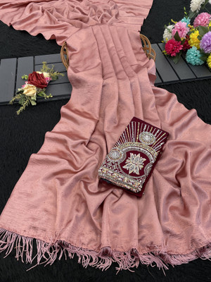 Tradivibe Embroidered, Solid/Plain Bollywood Satin Saree(Red)
