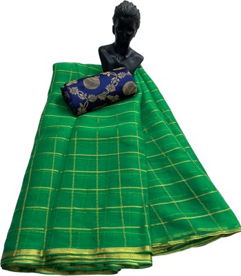 Stylish Sarees Checkered, Woven Daily Wear Chiffon, Organza Saree(Green)