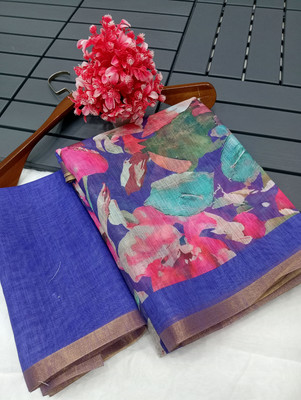 PRTRENDZ Printed Kanjivaram Pure Cotton, Cotton Linen Saree(Multicolor)