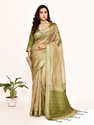 Elora Solid/Plain Bollywood Tissue Saree(Green)
