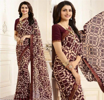 Insta Trendz Printed Daily Wear Georgette, Chiffon Saree(Brown)