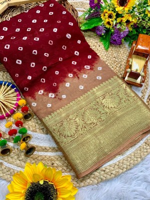 Motiba Embellished Bandhani Tussar Silk Saree(Maroon)