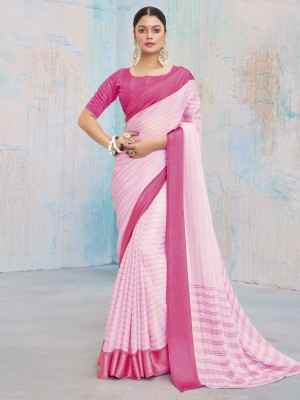 Sareemall Color Block Leheria Chiffon Saree(Pink)