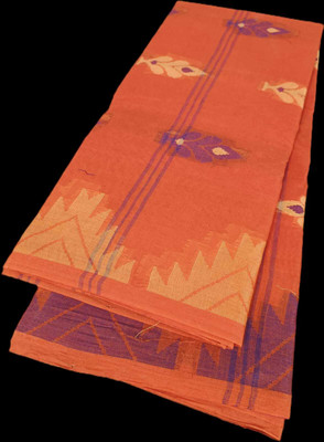 Balika bodhu Self Design Handloom Pure Cotton Saree(Orange)