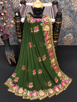 MIYANIFAB Embroidered Bollywood Georgette Saree(Light Green)