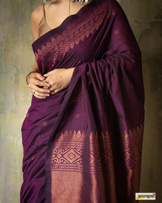 Dhruvil Impex Self Design Banarasi Silk Blend Saree(Purple)
