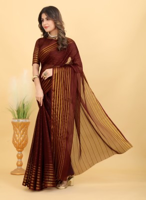 niseful Striped Bollywood Chiffon Saree(Maroon)