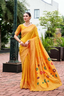 Mahastree Woven Paithani Silk Blend Saree(Mustard)