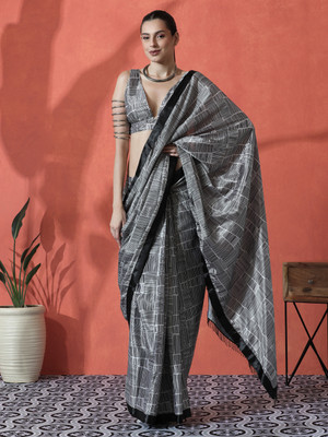Sangria Printed Daily Wear Satin Saree(Grey)