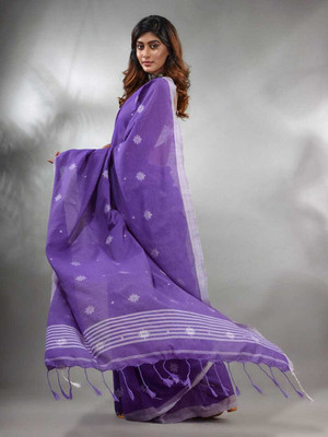 SAYAN CREATION Self Design Handloom Pure Cotton Saree(Purple)